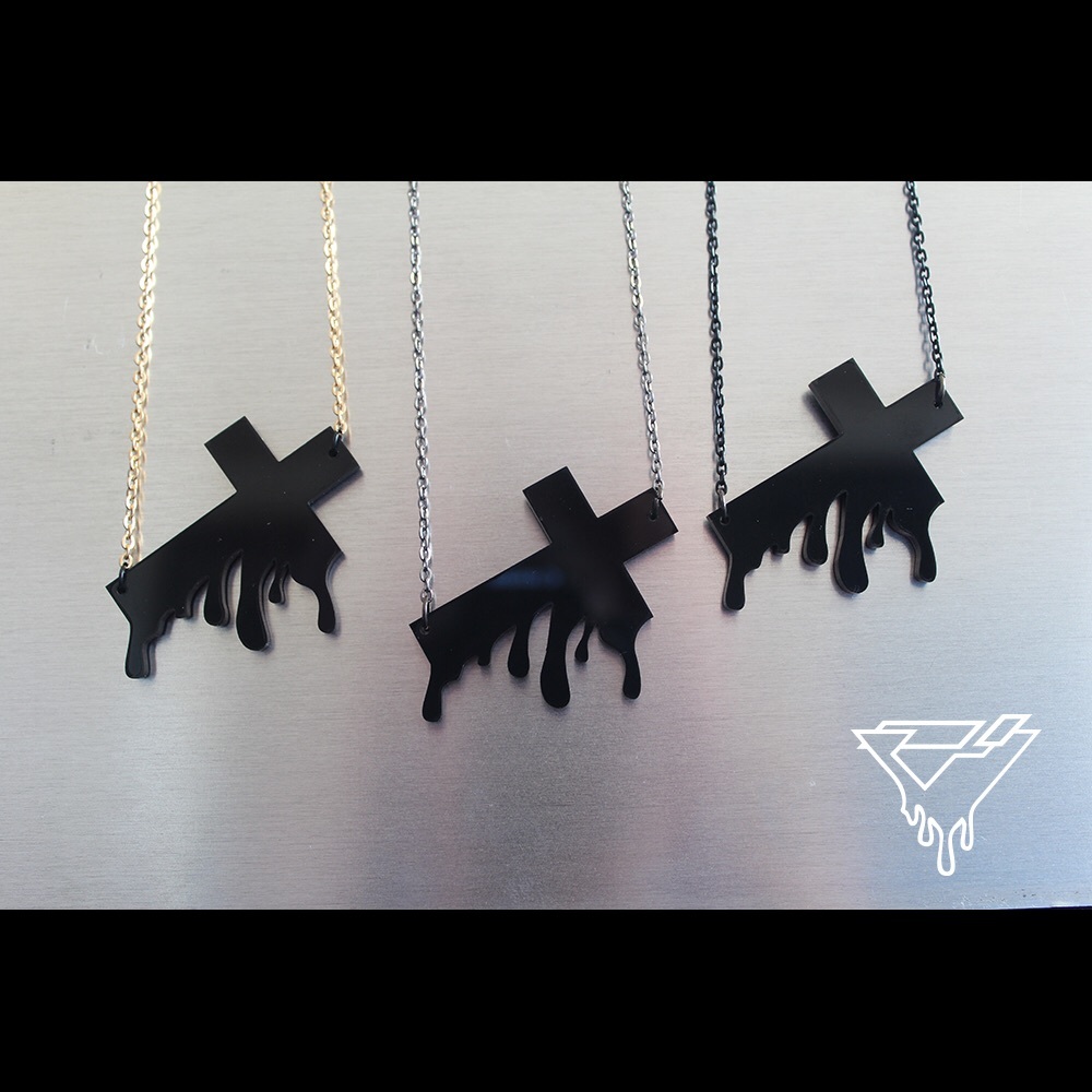 NEW goth bleeding melting cross necklace
